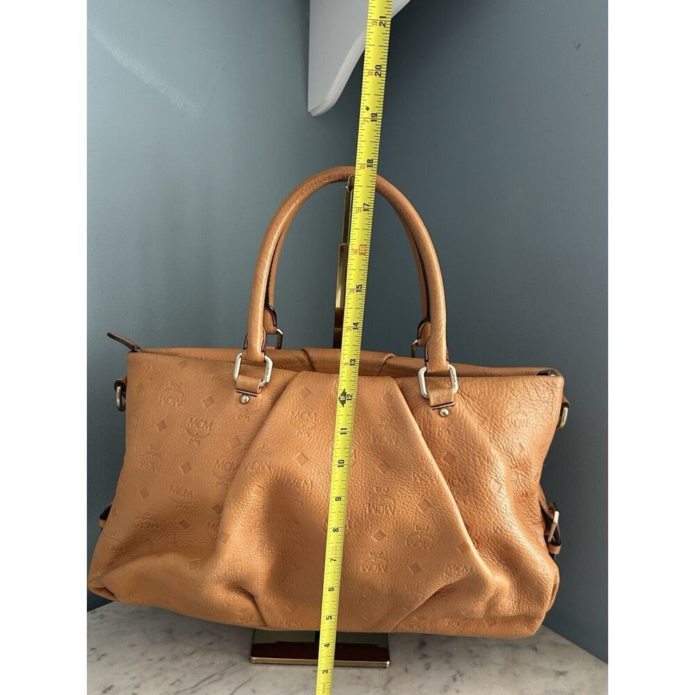 MCM Visetos Leather Cross Shoulder Bag Camel Tan Embossed Logo Purse Handbag - Picture 13 of 15